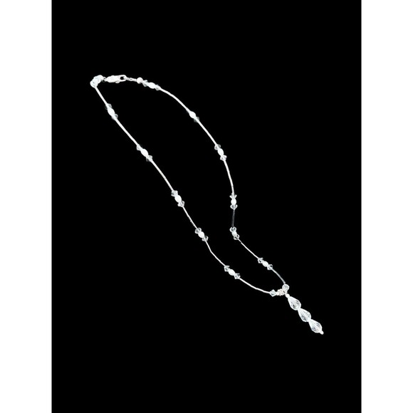 Vge Art Deco Sterling Silver Tubular Links Necklace Crystal Drop Pearl Tested - Picture 2 of 11